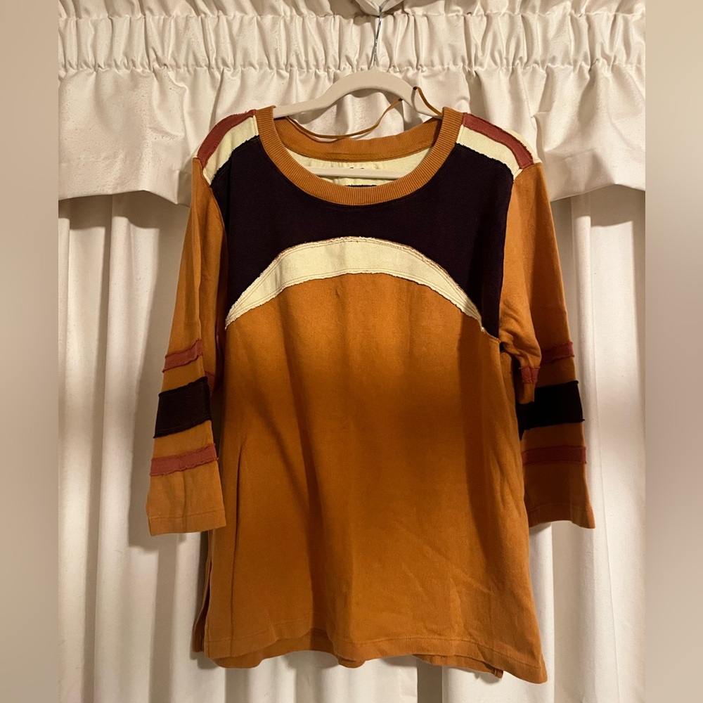 Free People Color block Varsity Stripe Long Sleeve Top Large 100% Cotton